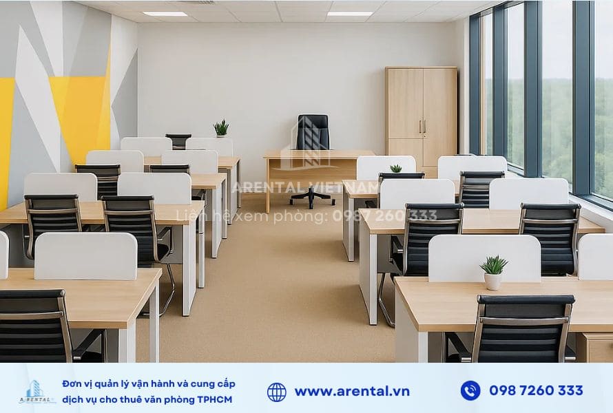 Không gian văn phòng trọn gói chi nhánh Quận 1 được setup chuyên nghiệp. Không gian văn phòng được setup đầy đủ nội thất, sẵn sàng sử dụng.