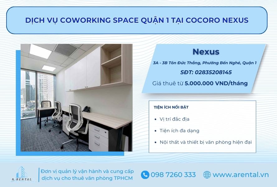 Cocoro Nexus cho thuê coworking space quận 1.