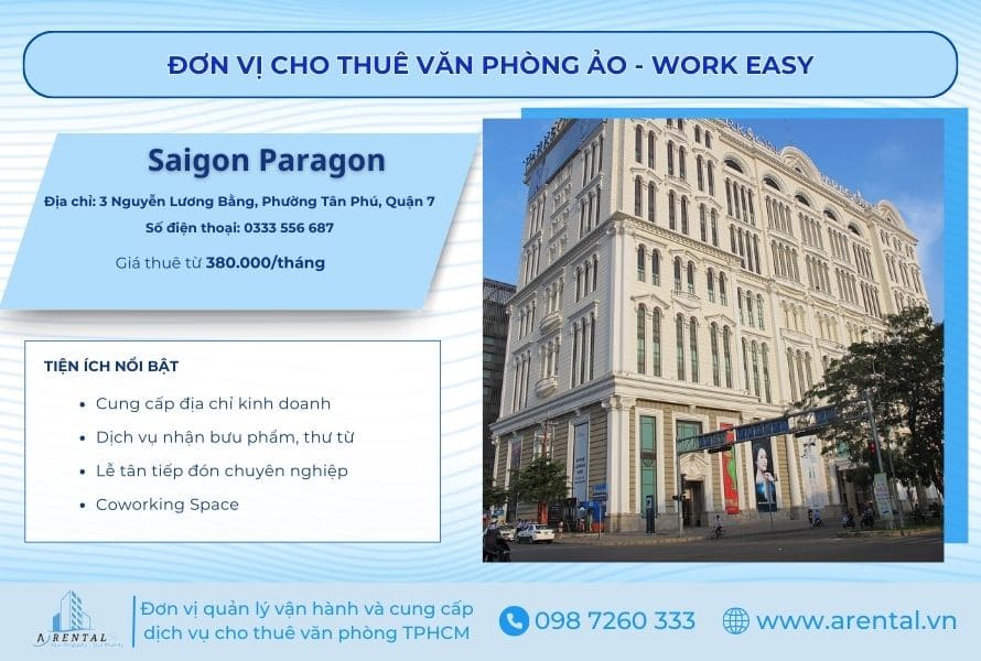 Thông tin về dịch vụ văn phòng ảo ở Saigon Paragon - đơn vị Work Easy.