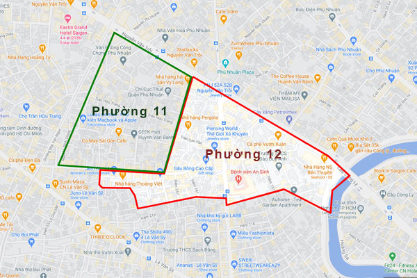 Bản đồ mô tả địa giới hành chính mới của Phường 11, Quận Phú Nhuận
