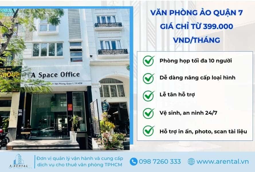 Cho thuê văn phòng ảo Quận 7 chỉ từ 399000VND/tháng Giá thuê văn phòng ảo quận 7 chỉ từ 399.000 VND/tháng.