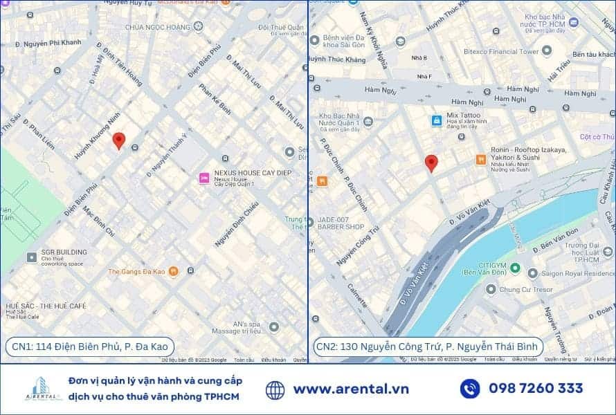 Ví trí đắc địa tại 2 chi nhánh văn phòng chia sẻ cho thuê tại Quận 1 của Arental Vietnam. Kết nối giao thông khu vực tốt tại 2 địa chỉ văn phòng chia sẻ Quận 1 của Arental Vietnam.