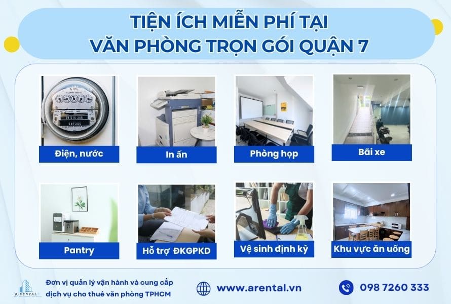Dịch vụ cho thuê văn phòng trọn gói quận 7 cung cấp đa dạng dịch vụ và tiện ích hỗ trợ đi kèm. Dịch vụ cho thuê văn phòng trọn gói Quận 7 đi kèm nhiều tiện ích miễn phí cho khách hàng.