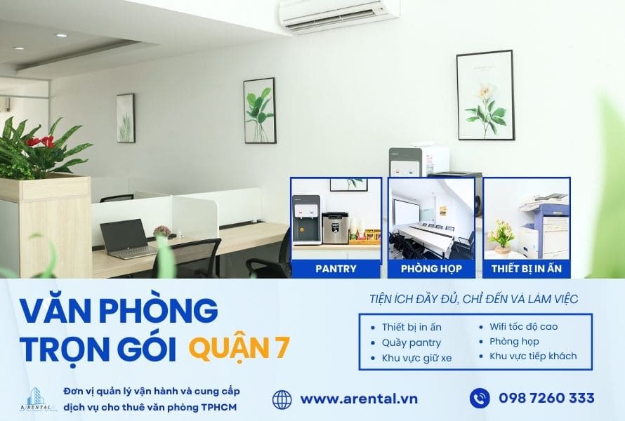 Văn phòng trọn gói quận 7 giá rẻ cung cấp 14 tiện ích chuyên nghiệp. Văn phòng trọn gói Quận 7 giá rẻ tại Arental Vietnam cung cấp đầy đủ tiện ích cần thiết cho doanh nghiệp.
