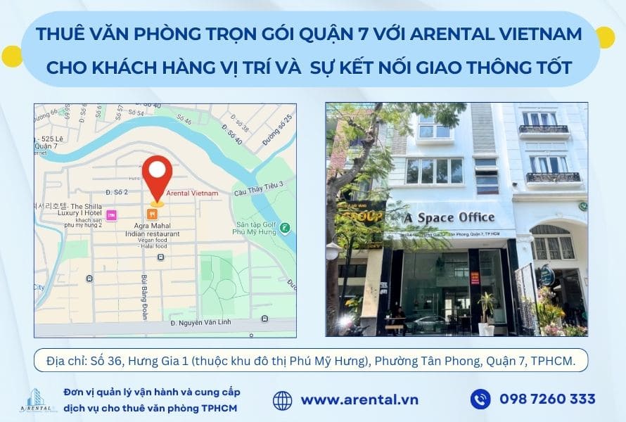 Cho thuê văn phòng trọn gói tại khu phố Hưng Gia, Quận 7. Vị trí tọa lạc của văn phòng mang lại sự thuận tiện trong việc di chuyển của nhân sự và doanh nghiệp.