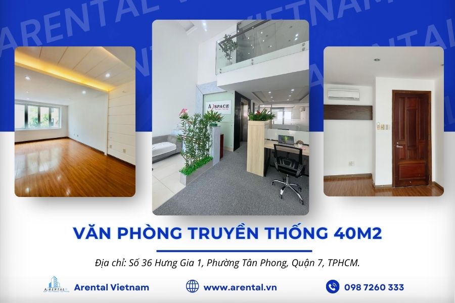 Thông tin về văn phòng truyền thống cho thuê, diện tích 40m2 tại Quận 7.